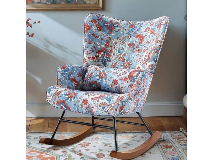 Fauteuil à Bascule HomeMiYN - Chic Design en motif Floral avec Cadre métallique