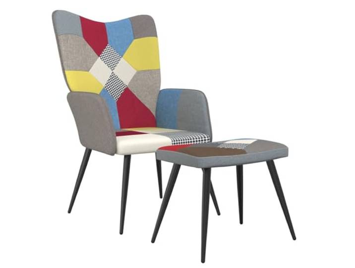 PUGYNBK Relaxstuhl mit Hocker Patchwork Stahlstruktur, gepolsterter Schaumstoff, weicher Stoff, modernes Design