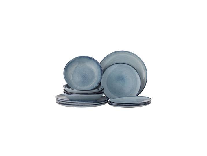 Handgefertigtes Geschirr-Set „Sandrine“, 12-teilig Keramik Blau Bloomingville