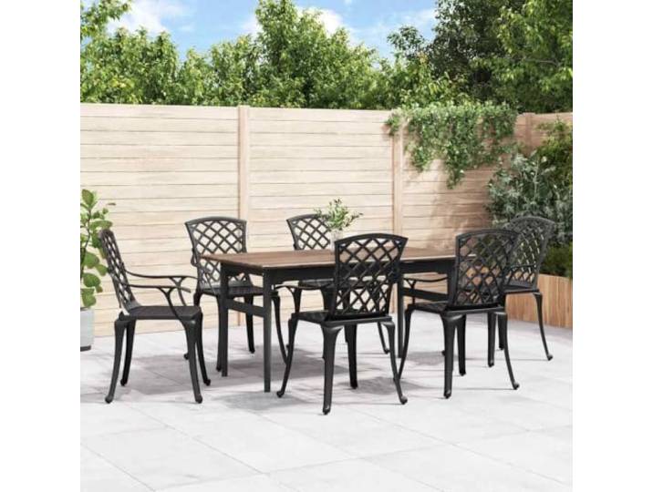 Résistantes à la rouille et aux intempéries extérieur confortable Chaises de jardin lot de 6 fonte d'aluminium noir robuste empilable pour patio terrasse, fauteuil confortable avec accoudoirs