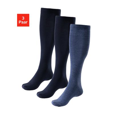 Kniestrümpfe BENCH. "Herren Wollkniestrümpfe, uni, weicher Abschluss", Herren, Gr. 47-48, blau (2x marine, 1x jeans), Elasthan, Polyamid, Wolle, unifarben, elastisch, Socken Kniestrümpfe, Herrenkniestrümpfe mit wärmender Wolle