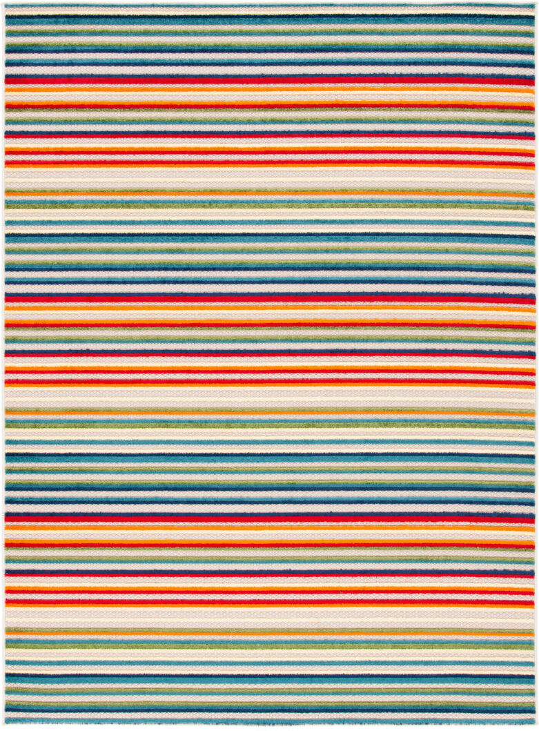 Ebern Designs Striped Indoor / Outdoor Area Rug Ivory / Green Rectangle 244 x 305 cm
