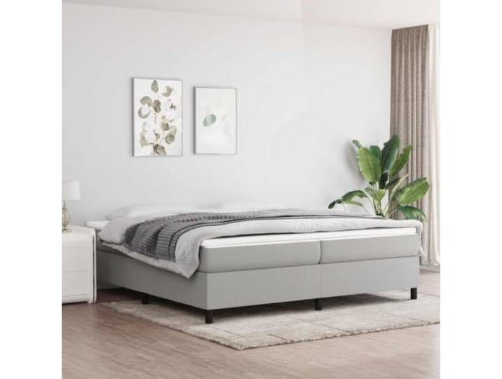 RJPLMFV Bettgestell, Lattenrost, Hellgrau, 200 x 200 cm, Stoff Robuste Füße, Sperrholzlatten, atmungsaktiv, langlebig, Schlafzimmer