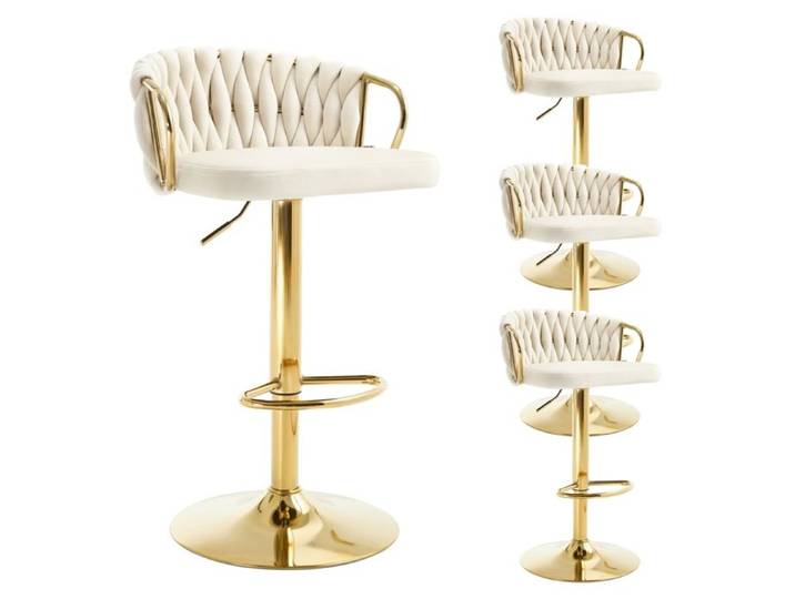 Tabouret de Bar WOLTU - Lot de 4 - Dossier Tissé - Base Évasée en Métal - Crème W0ATT0812-4