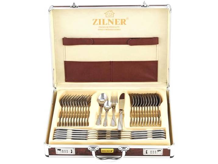 ZILNER Besteck Set 72-teilig für 12 Personen, Edelstahl, Satin Finish Besteckset im Koffer, spülmaschinenfest, rostfrei, Silber, Tafelmesser, Gabeln, Löffel, ideal als Geschenk