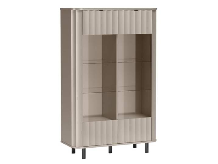 Vitrine SECHELT - Grau - Glaspanel - Gefräste Front - 98 x 155 x 41 cm