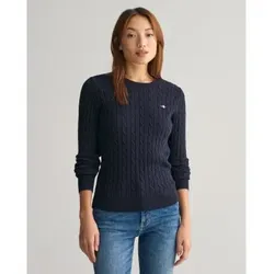 Gant für Damen. 4800100 Klassischer marineblauer Zopfmusterpullover (M), Lässig, Bio-Baumwolle
