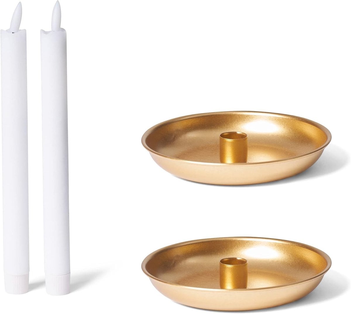 Novaliv Set van 2 ronde kaarsenhouders van metaal in mat goud, Hoogte: 13 cm