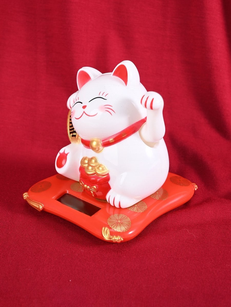 Maneki Neko Gelukskatje met Zwaaiende Poot - Wit - Hoogte: 7,5 cm