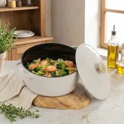 Gusseisen Schmortopf Ø24 cm 4,35L, Creme: Edle Kasserolle, induktionsgeeignet & ofenfest - Bräter zum Schmoren, Backen & Servieren