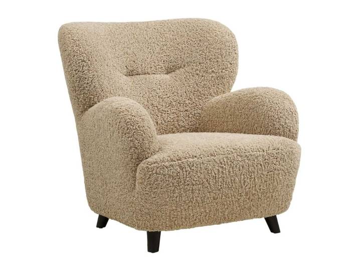 Fauteuil lounge vintage en tissu bouclette beige foncé
