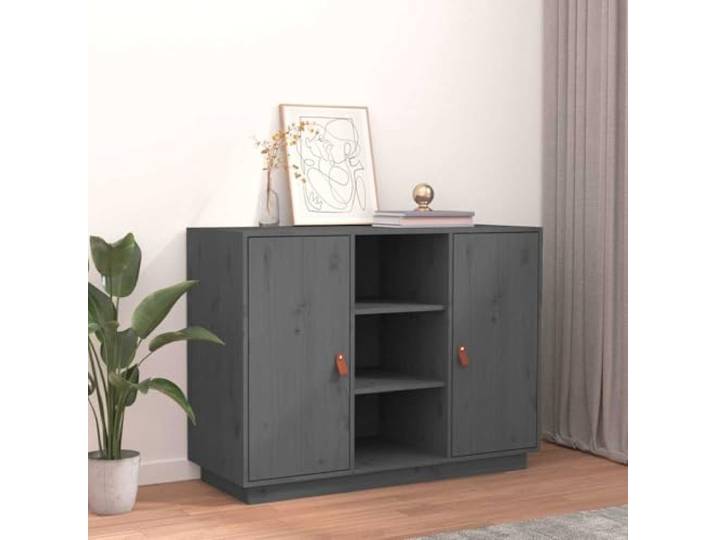 RJPLMFV Anrichte, grau, 100 x 40 x 75 cm, Massivholz, Kiefer Aufbewahrungsschrank mit Türen, Fächern, Wandbefestigung inklusive, für Wohnzimmer