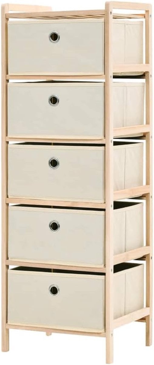 Opbergkast met stoffen manden en cederhouten frame, Beige, B/D/H: 32 x 26 x 93 cm