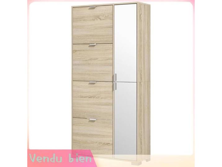 LIA Meuble chaussures 4 abattants 2 placards miroir entrée 16 paires