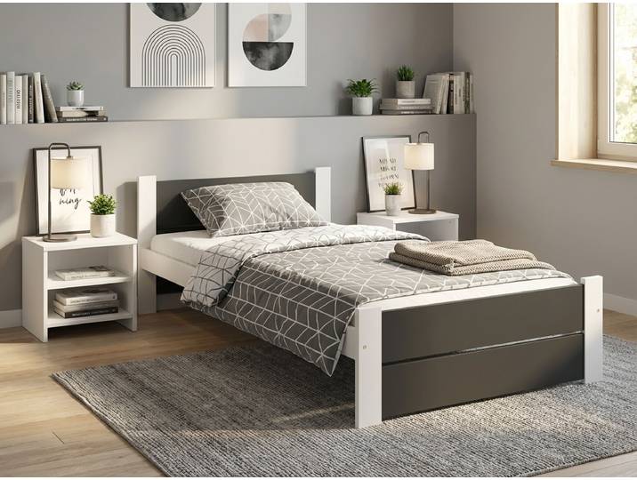 Bett IKAROS DOUBLE 80 x 200 cm, anthrazit/weiß Matratze: Ohne Matratze, Lattenrost: Mit Lamellenrost