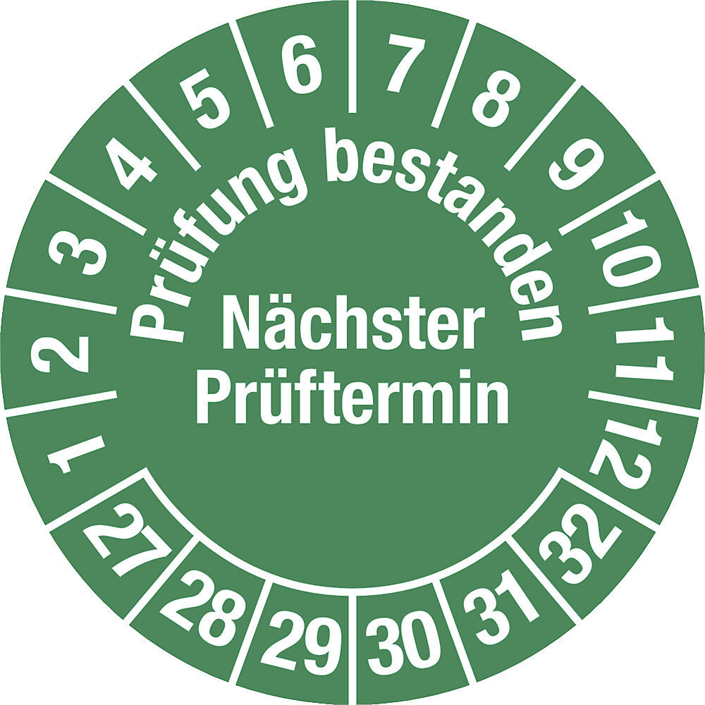 kaiserkraft Prüfung bestanden, Dokumentenfolie, Ø 30 mm, VE 10 Stk, 27 - 32, grün