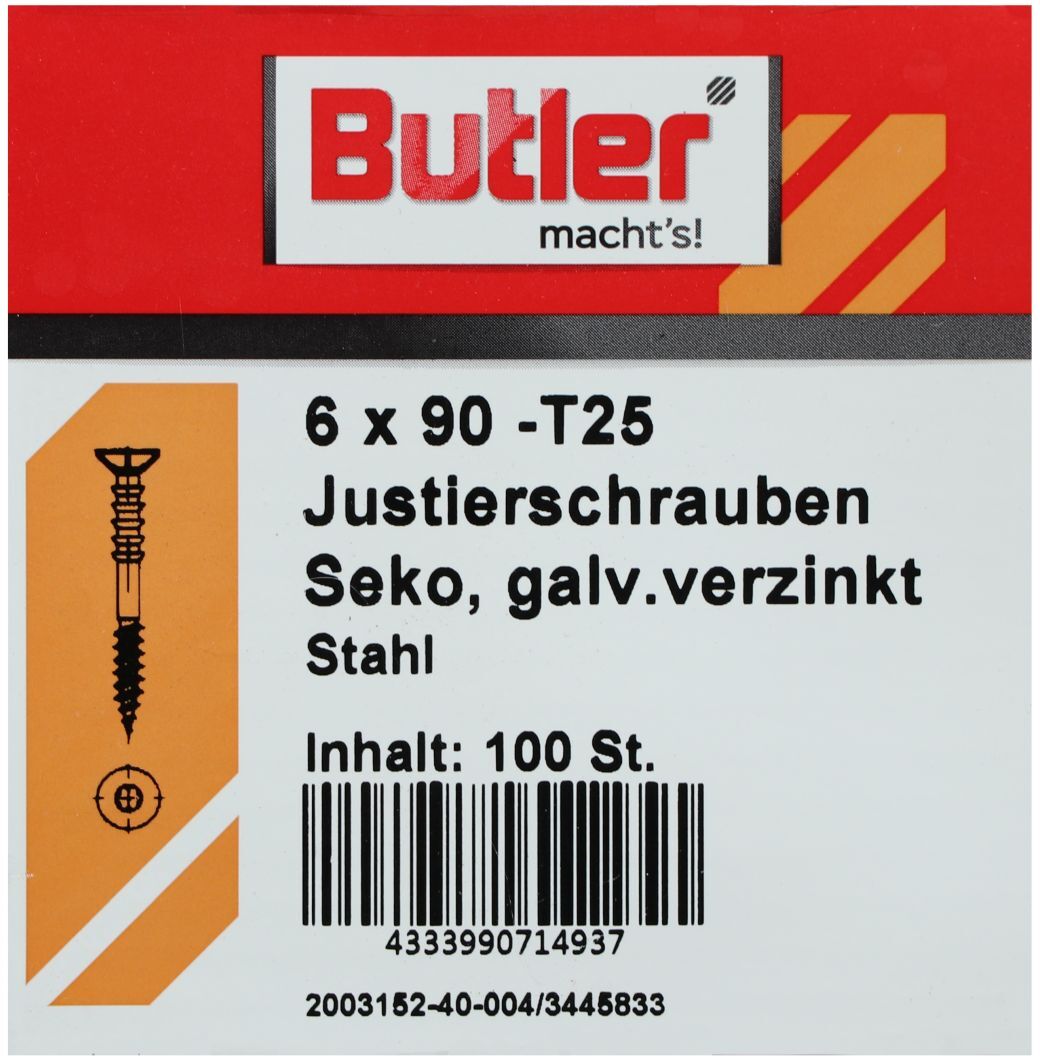 REYHER Butler macht's! Justierschraube, Stahl, Senkkopf, galvanisch verzinkt, T25, 6 x 90 mm, 100 Stück