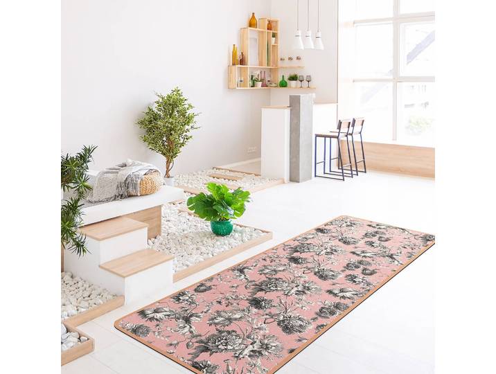 Läufer/Yogamatte Floraler Kupferstich 183 x 61cm Pink/Pink