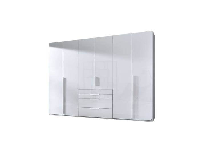 Kleiderschrank 301 cm weiß Glas 6-türig - rauch - POSA