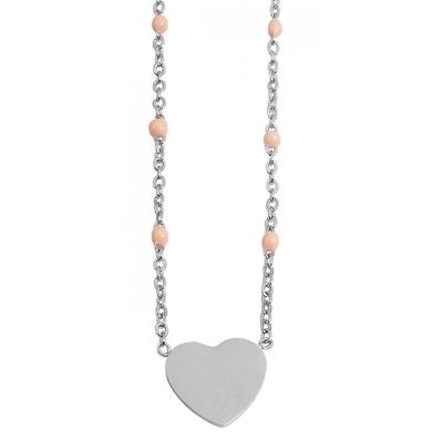 Kette mit Anhänger ADELIA´S "Damen Edelstahl Halskette mit Anhänger Herz", silber (silberfarben, rosa), Halsketten, Damen, Edelstahl