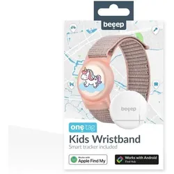 Beeep OneTag Apple Find My & Android Tracker - Kids Wristband Velcro Unicorn = 8718256121128 (Apple Find My), Tracker, Rosa