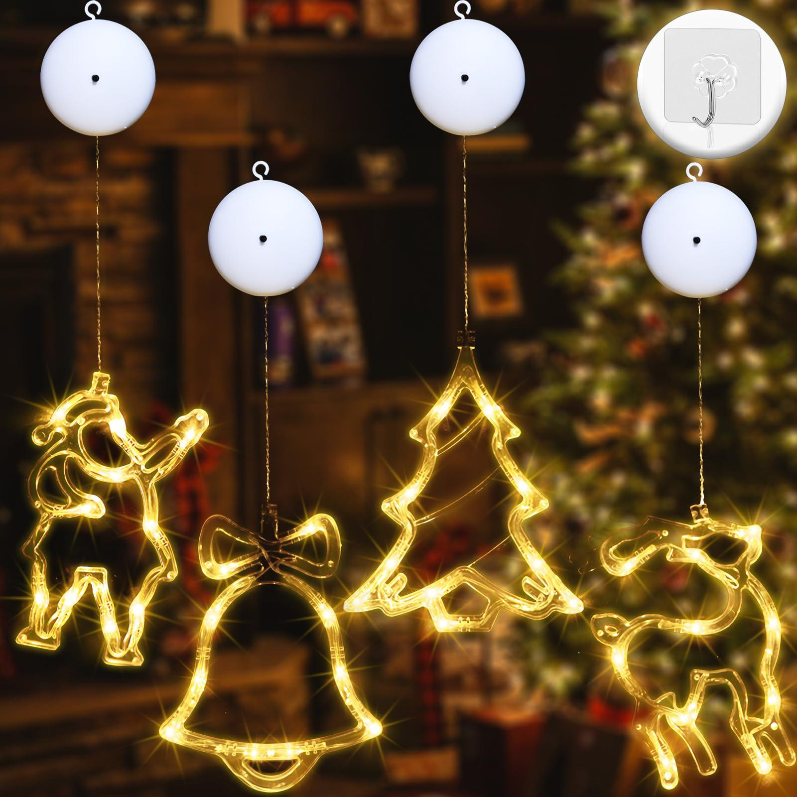 Dripio Set van 4 LED-raamverlichting met warmwit licht en zuignappen voor kerstthema