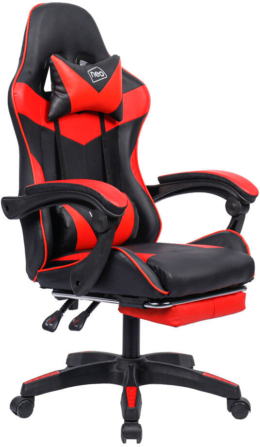 NeoDirect Racing Massage Computer Gaming Chair with Footrest Red/Black 125cm H X 66cm W X 55cm D