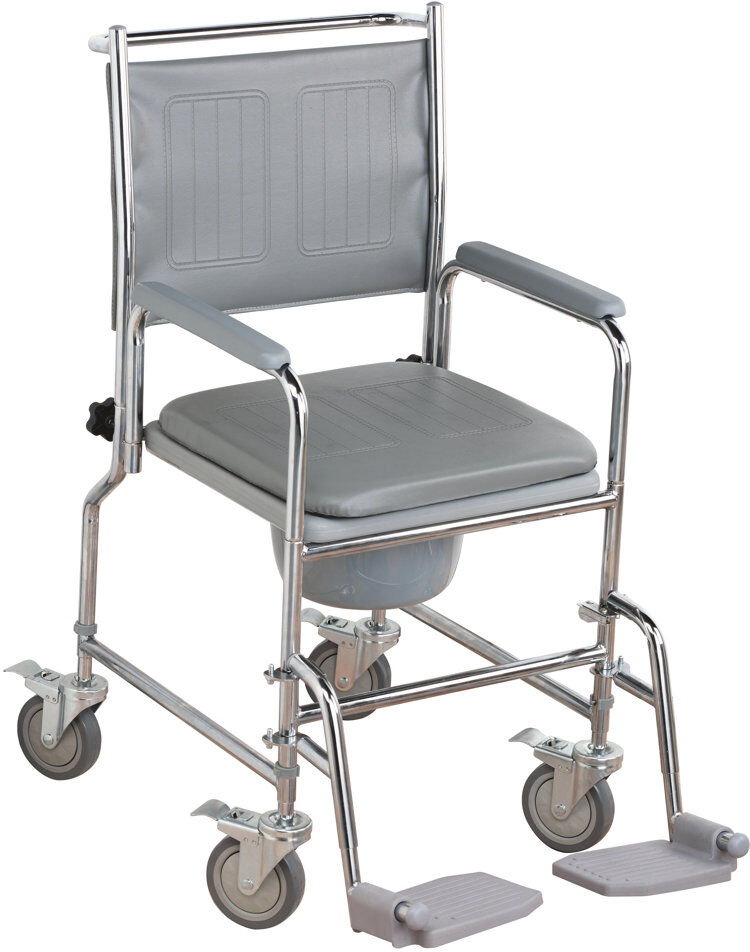 NRS Healthcare NRS Height Adjustable Wheeled Commode Grey 96cm H X 51.5cm W X 57.5cm D