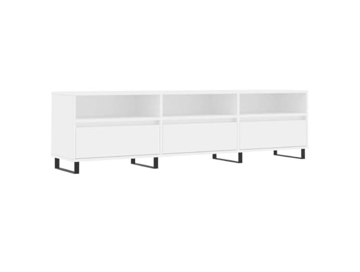 KGFHERENB TV-Schrank Weiß 150x30x44,5 cm Fernsehtisch Praktisches Sideboard mit 6 Fächern für Ordnung im Schlafzimmer und Wohnbereich, getragen von stabilen Eisenbeinen.