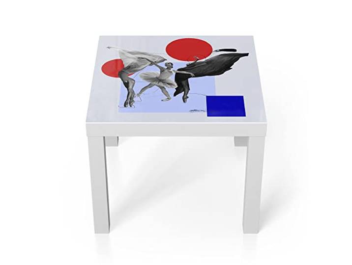 DEQORI Glastisch weiß klein 55x55 cm Motiv Anmutiges Ballerina-Trio ausgefallener Beistelltisch aus Glas Hochglanz Couchtisch fürs Wohnzimmer moderner Couch Tisch mit Design
