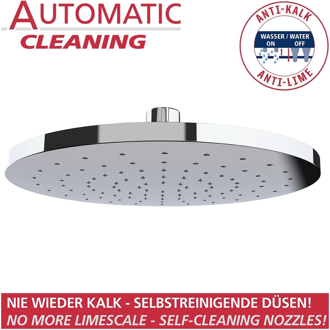 Regenduschkopf WENKO "Watersaving System", silber (silberfarben), B:22,5cm T:23,5cm, Duschköpfe, Regenduschkopf, Regenduschkopf Automatic Cleaning, Durchmesser 22,5 cm silberfarben Einheitsgröße