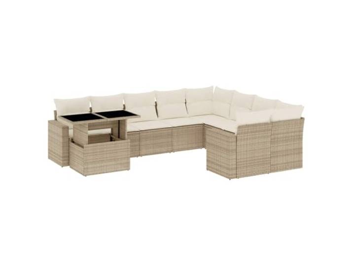 PUGYNBK Garten-Sofa-Set, 10-teilig, Rattan, Kissen, Beige Tisch mit verstellbarer Tischplatte, abziehbarer waschbarer Bezug, modulares Design, dicke gepolsterte Kissen