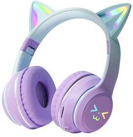 ModernMart RGB Cat Ear Wireless Headphones With LED Lights & Bluetooth Stereo Sound For Kids And Girls purple