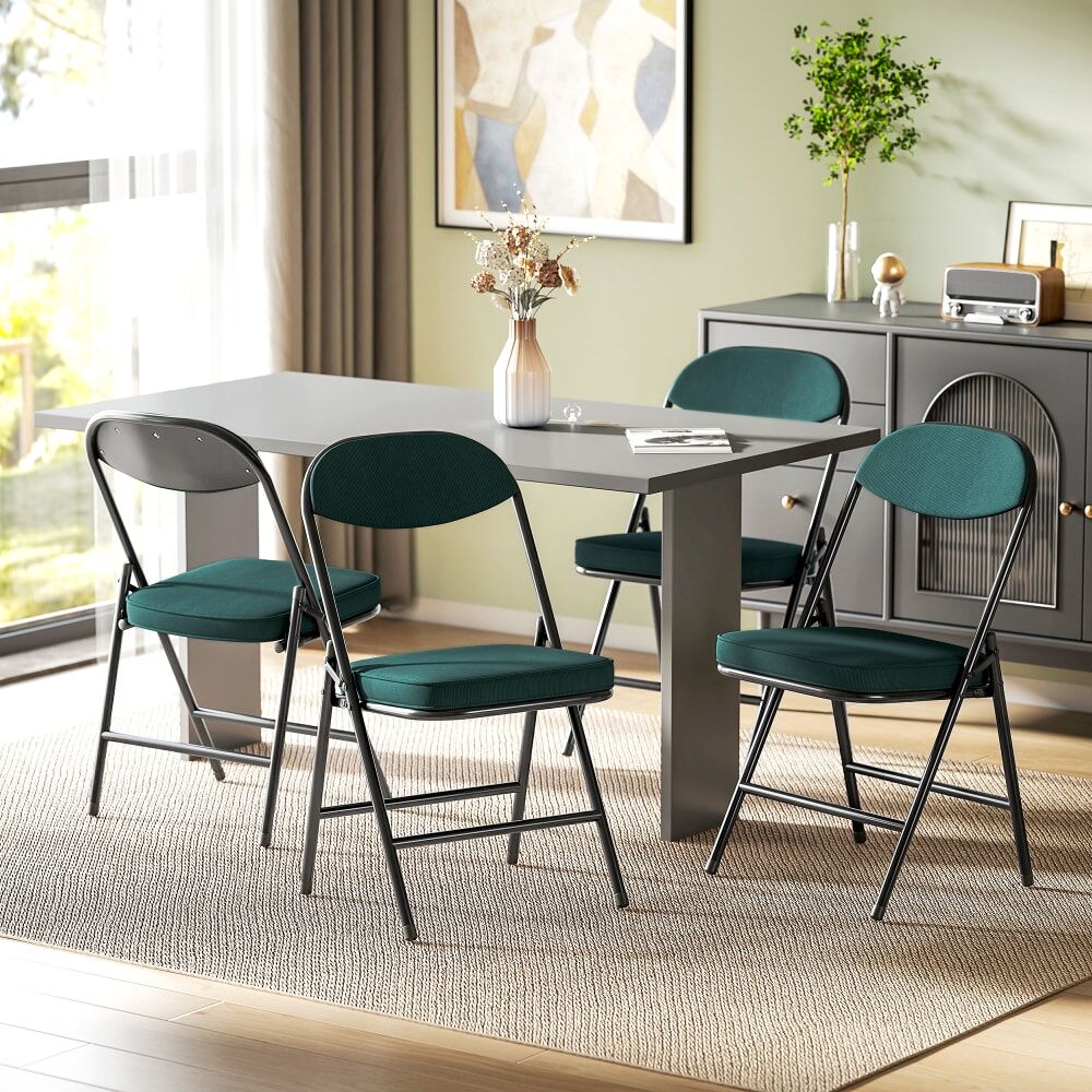 Homcom Lot de 4 chaises pliantes portables en velours côtelé bleu Bleu 49x82x45cm