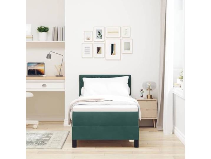 KTHLBRH Boxspringbett mit Kopfteil dunkelgrün 80 x 200 cm Samt Einzelner Rahmen mit festen Latten, komfortabler Schaum, robustes technisches Holz