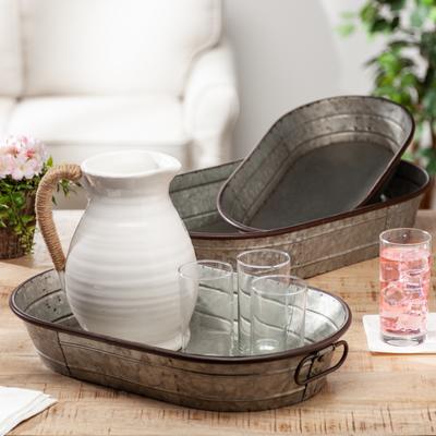 Gerson International Set of 3 Decorative Oval Galvanized Metal Trays