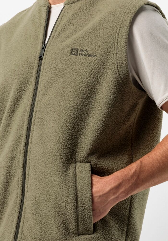 Fleeceweste JACK WOLFSKIN "LIGHT CURL VEST M", Herren, Gr. S (48), grün (bay, leaf), OBERSTOFF: 100% POLYESTER. Futter: 100% POLYESTER, Westen Fleeceweste bay, leaf S (48)