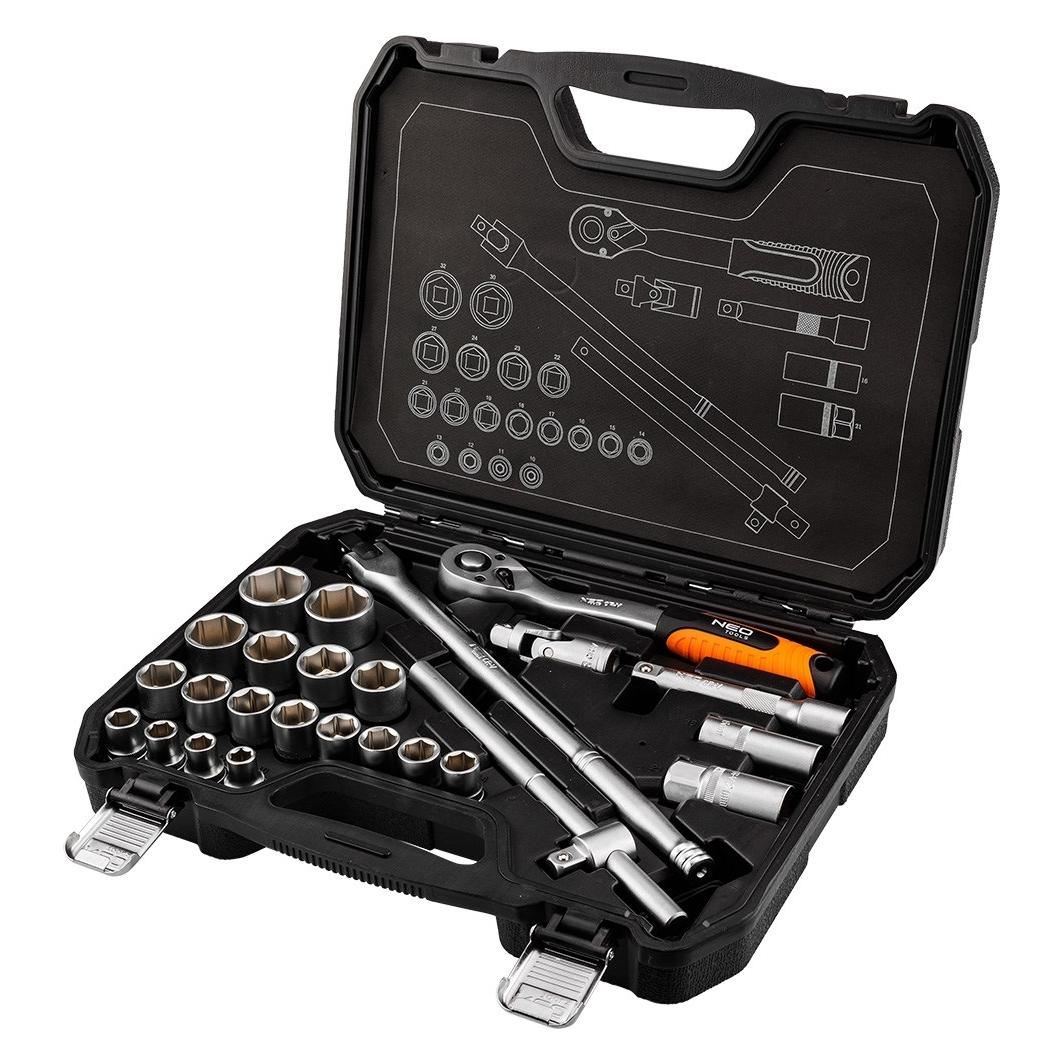 Neo Zestaw kluczy nasadowych 1/2", 25 szt., satynowy (10-205)