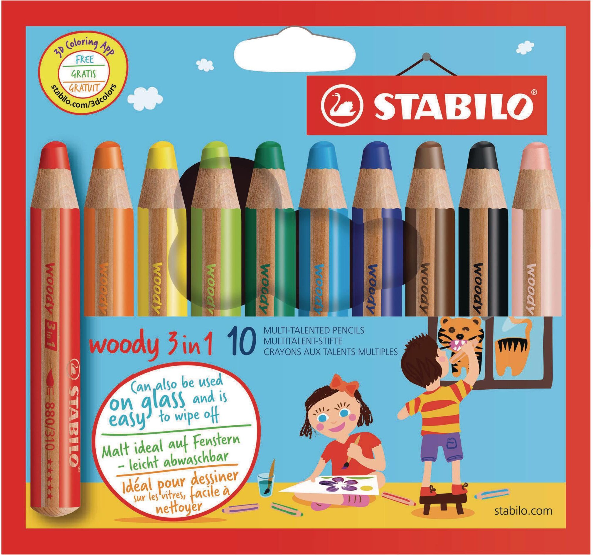 Buntstift STABILO "3in1 Malstift 10", bunt, Holz, Stifte, Buntstift bunt Einheitsgröße