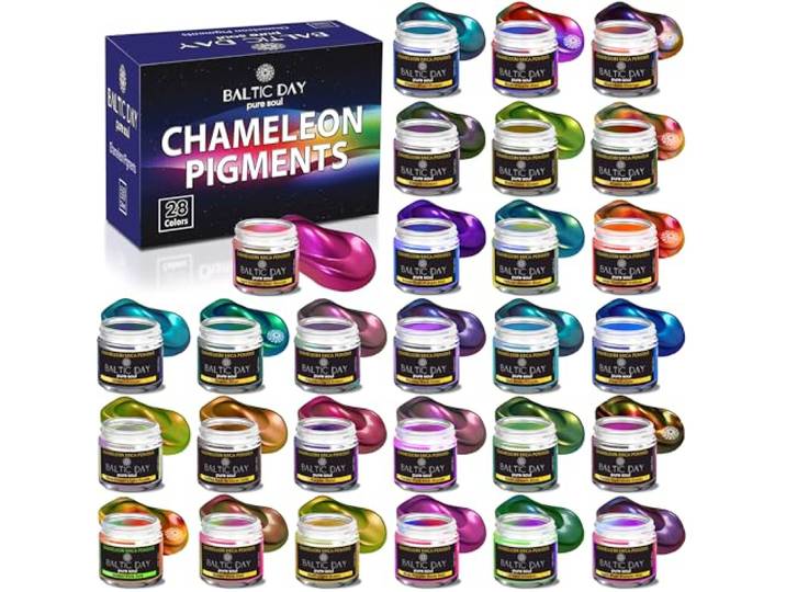 Chamäleon Glimmerpulver, 28 Gläser Farbwechsel-Glimmerpulver-Set, Farbwechsel-Glimmer für Epoxidharz, Becher, Chrom-Pigment für Nägel, Malerei, Schleim, Chamäleon-Pigment, holografisches Glimmerpulver
