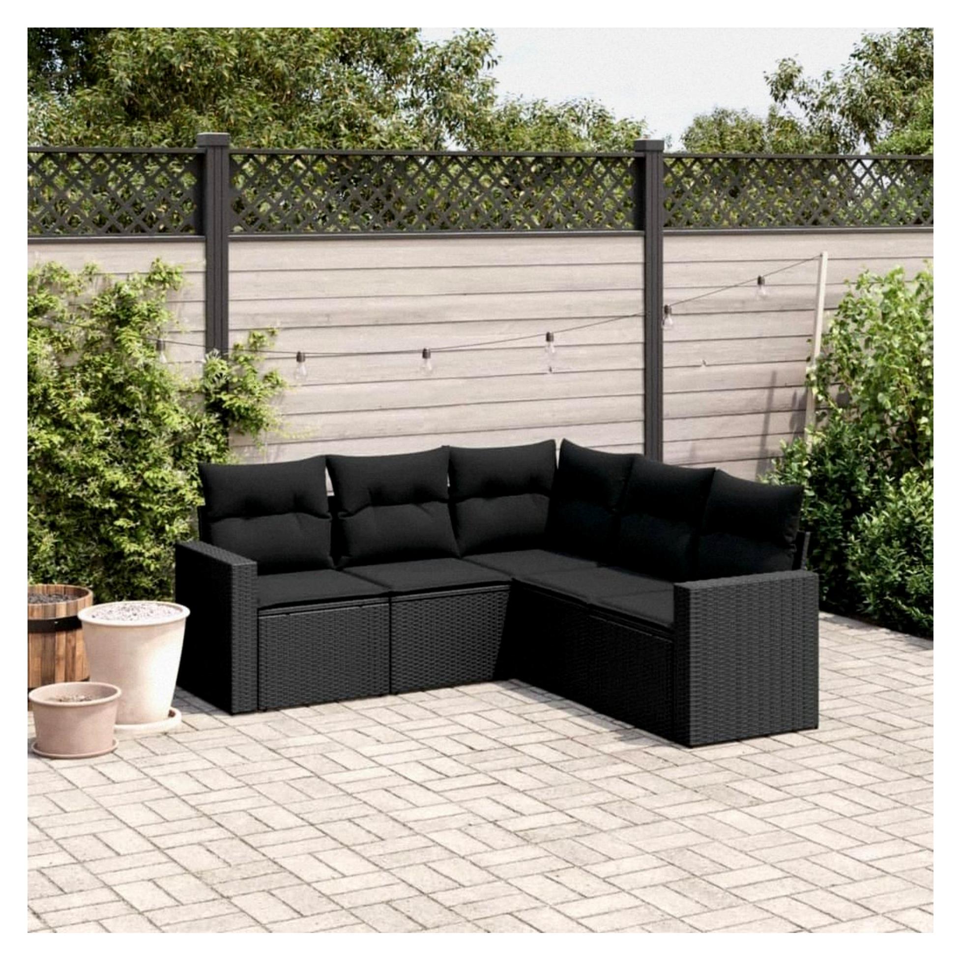 Garten-Sofagarnitur Ecksofa Schwarz PE-Rattan 62x62x69cm für Terrasse und Innenhof