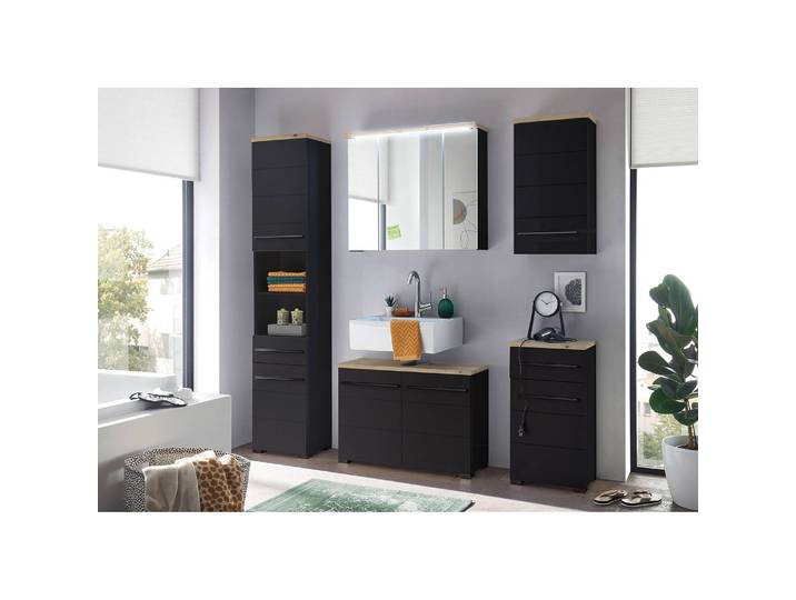 Hochschrank 38 x 190 x 30cm Schwarz/Schwarz
