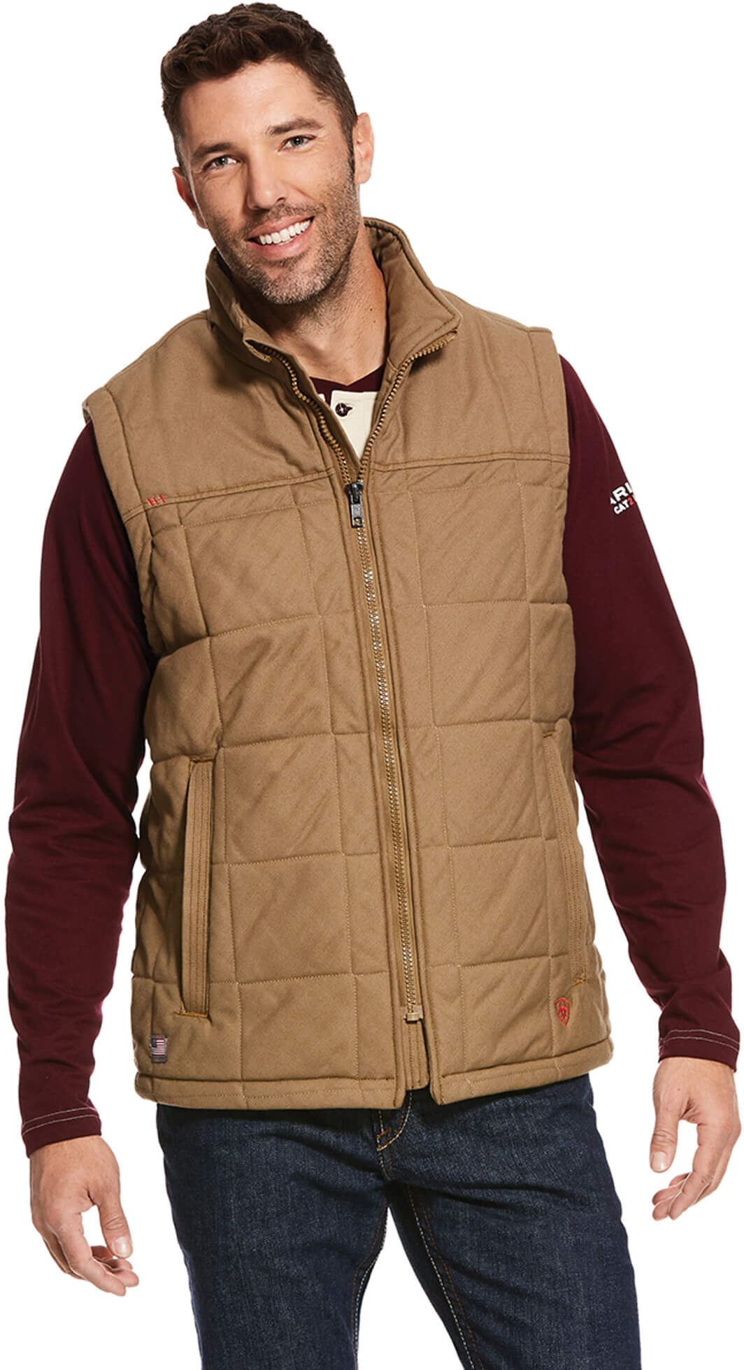 Men's Flame-Resistant Crius Insulated Vest in Field Khaki, Size: Small by Ariat