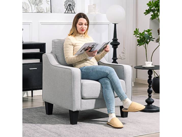 HOMCOM Fauteuil Moderne Tissu Gris 77x77x86 cm