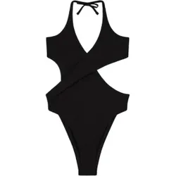 Emporio Armani für Damen. EW003274_AF20238 Schwarzer Textur-Schwimmanzug (S), Strandbekleidung, Polyester