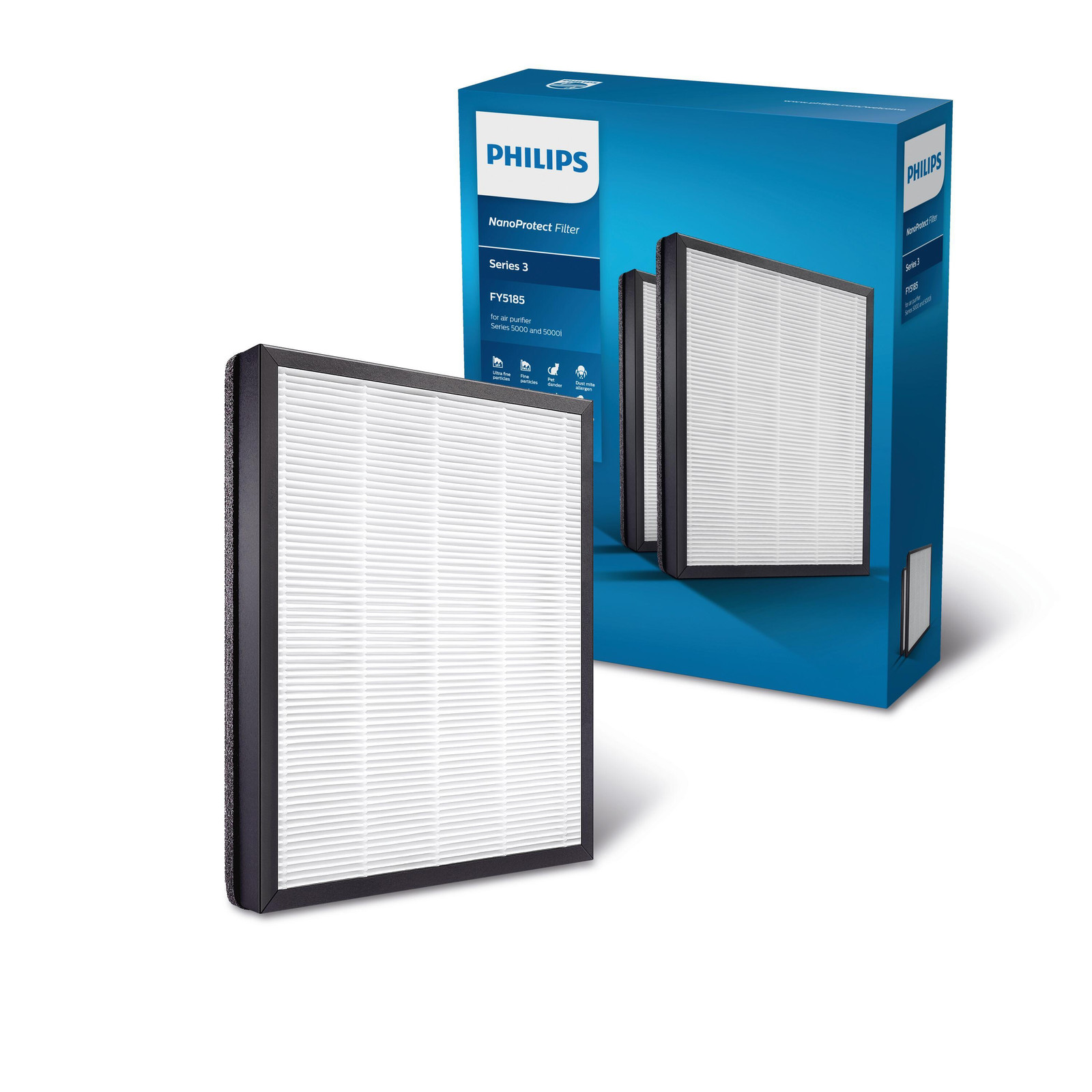 Philips NanoProtect HEPA-filter voor luchtzuiveraars Series 5000 en 5000i, dubbelverpakking (FY5185/30)