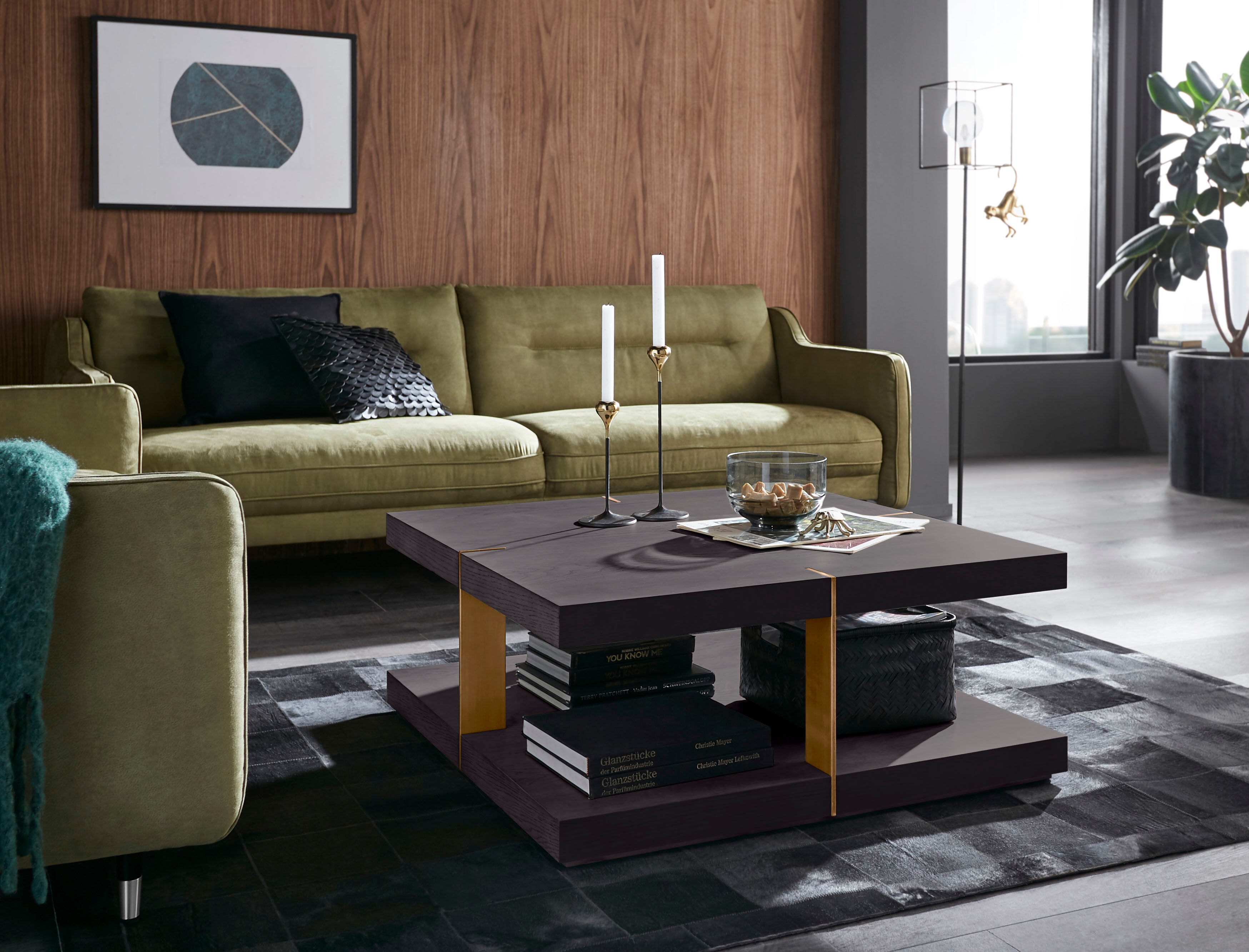 Couchtisch OTTO HOME "Verrazzano", bunt (braun, messingfarben), B:90cm H:38cm, Tische, Couchtisch