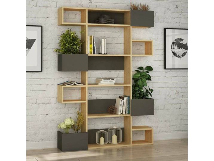 Dmora - Bibliothèque Artich 120x20xh171 cm chêne anthracite Panneau effet bois
