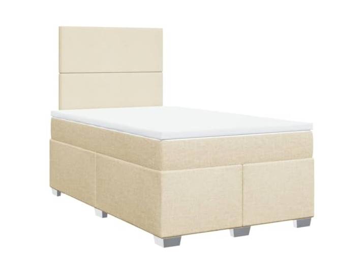 PUGYNBK Boxspringbett, 120 x 200 cm, cremefarben Taschenfedern, verstellbares Kopfteil, waschbarer Matratzenschoner, Lattenrost
