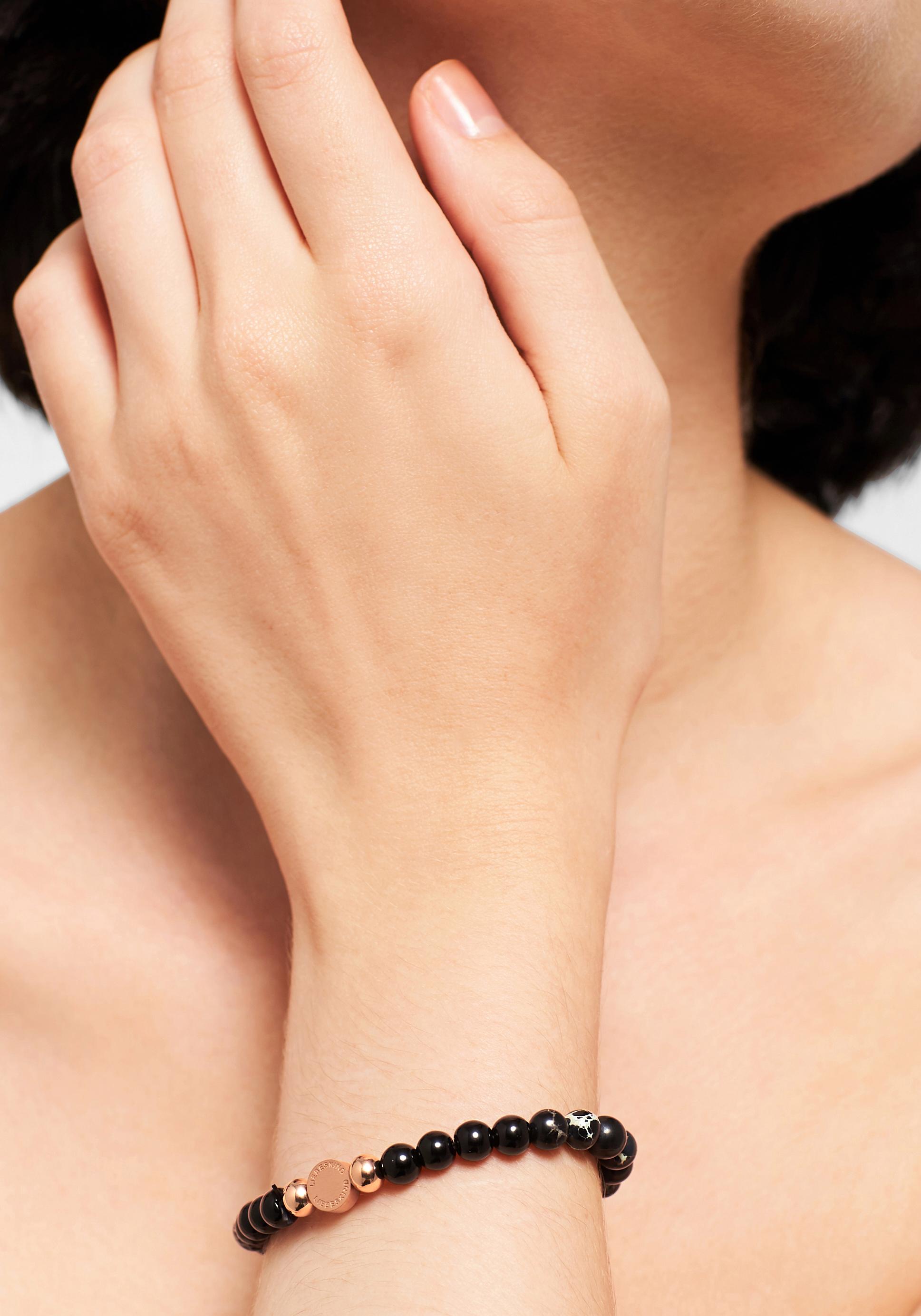 Armband LIEBESKIND BERLIN "Schmuck Geschenk Armkette Zugarmband", rosa (schwarz, roségoldfarben, grau, schwarz, grau), Armbänder, Damen, 17cm, Edelstahl Polyurethan, Edelstahl, Polyurethan, Armband, mit Edelsteinen schwarz, roségoldfarben, grau, schwarz, 